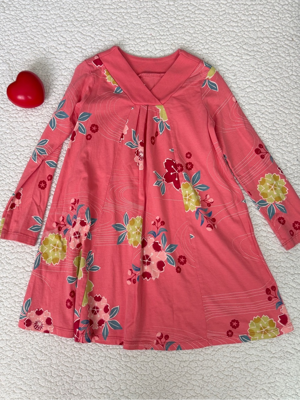 Tea Collection Coral Floral Long-Sleeve Dress